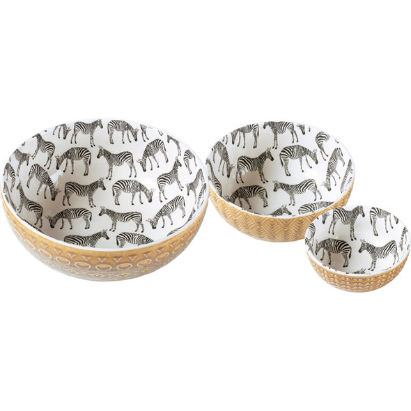 Set of 3 Printed Zebra Design Stoneware Serving Bowls from Primitives by Kathy