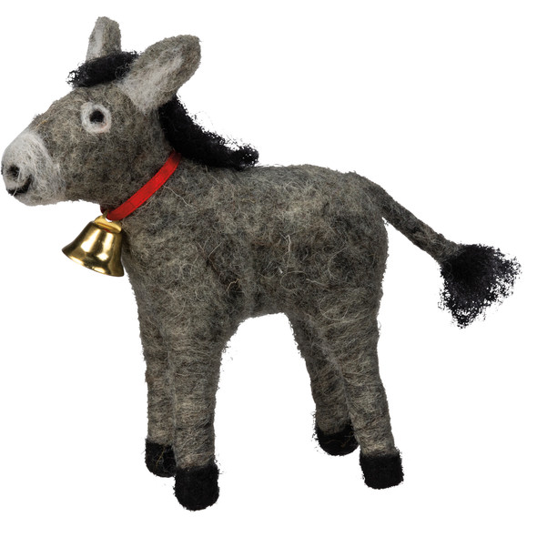 Gray Felt Donkey With Cowbell Figurine 6 Inch from Primitives by Kathy