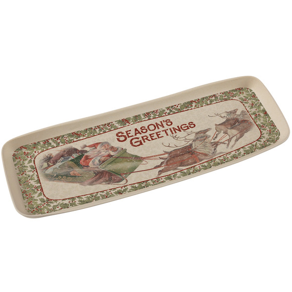 Santa & Reindeer Season's Greetings Decorative Bamboo Tray from Primitives by Kathy