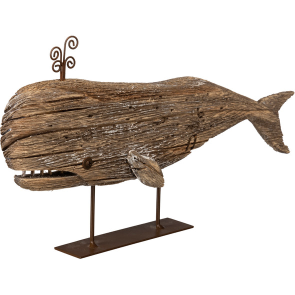 Large Wooden Whale Home Décor Tabletop Figurine 14 Inch x 8 Inch from Primitives by Kathy