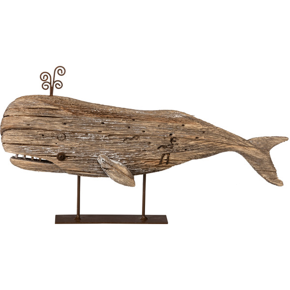 Large Wooden Whale Home Décor Tabletop Figurine 14 Inch x 8 Inch from Primitives by Kathy