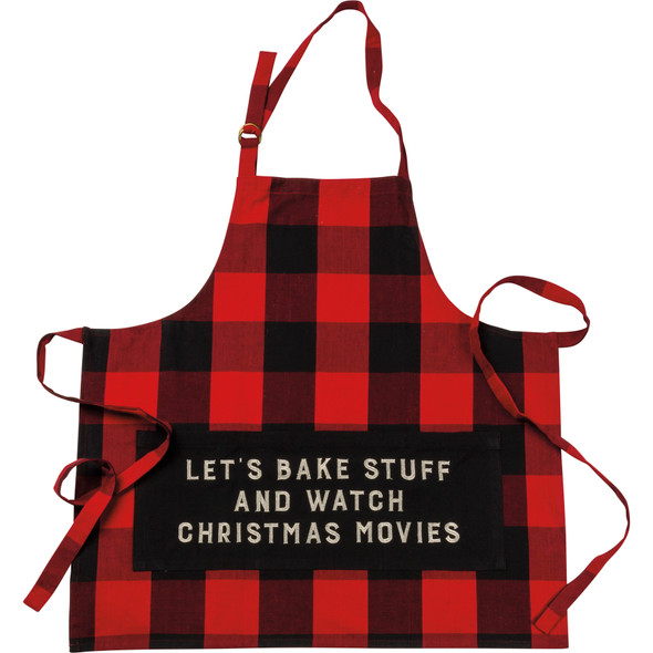 Red & Black Buffalo Check Let's Bake Stuff And Watch Christmas Movies Cotton Kitchen Apron from Primitives by Kathy