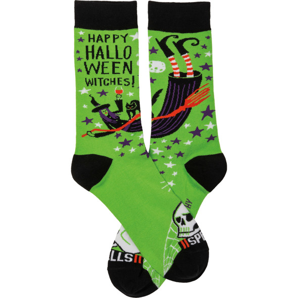 Happy Halloween Witches Colorfully Printed Cotton Socks from Primitives by Kathy