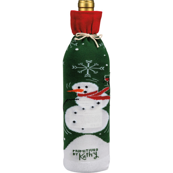 Snowman Themed Tis The Season To Get Tipsy Wine Bottle Sock Holder from Primitives by Kathy