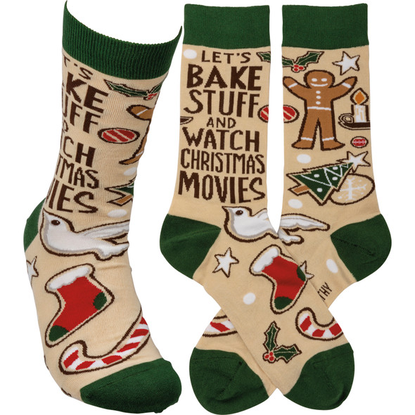 Let's Bake Stuff And Watch Christmas Movies Colorfully Printed Cotton Socks from Primitives by Kathy