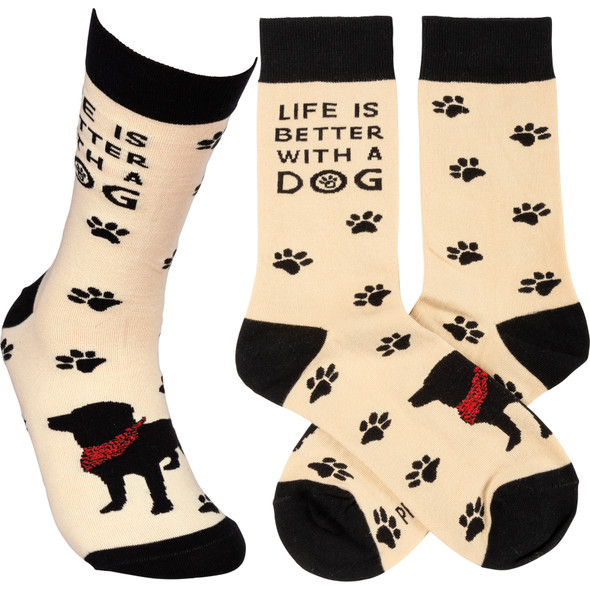 Dog Lover Life Is Better With A Dog Colorfully Printed Cotton Socks from Primitives by Kathy