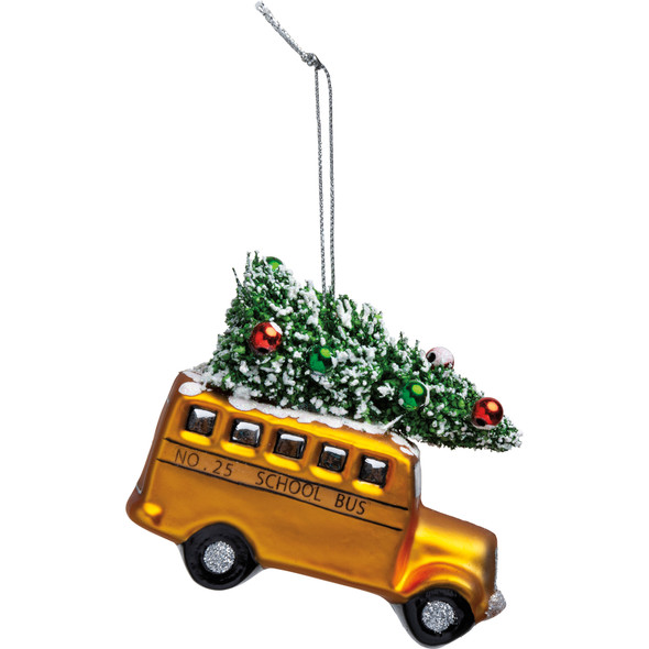 Christmas Tree School Bus Hanging Glass Ornament 4 Inch from Primitives by Kathy