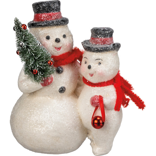 Plastic Snowman Pair With Bristle Tree Figurine 5 Inch from Primitives by Kathy