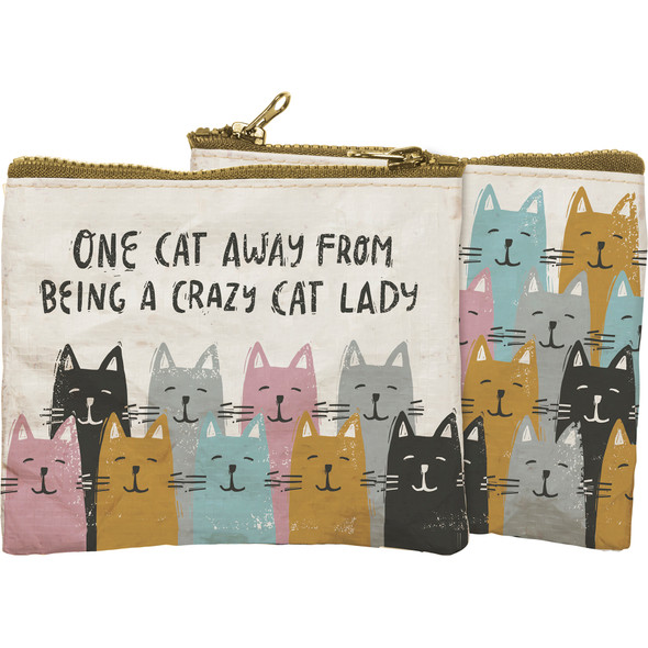 One Cat Away From Being A Crazy Cat Lady Double Sided Zipper Pouch Handbag from Primitives by Kathy