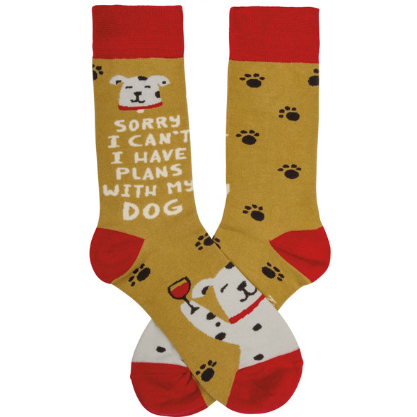 Dog Lover Sorry I Can't I Have Plans With My Dog Colorfully Printed Cotton Socks from Primitives by Kathy
