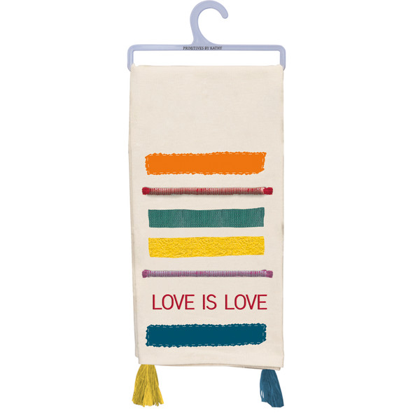 Pride Inspired Embroidered Love Is Love Cotton Dish Towel 20x28 from Primitives by Kathy