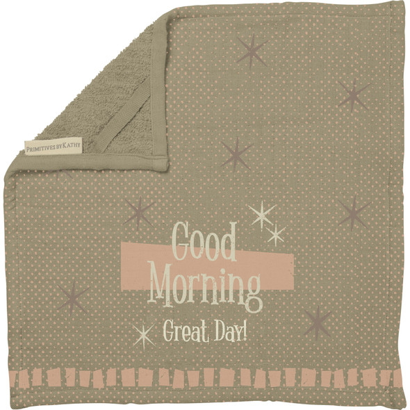 Retro Design Good Morning Great Day Two Ply Washcloth from Primitives by Kathy