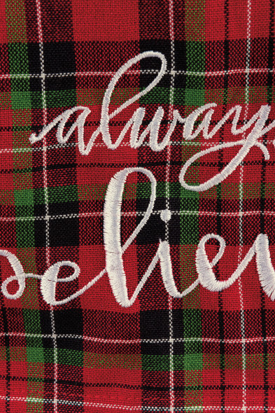 Red & Green Christmas Plaid Design Always Believe Cotton Dish Towel 20x28 from Primitives by Kathy