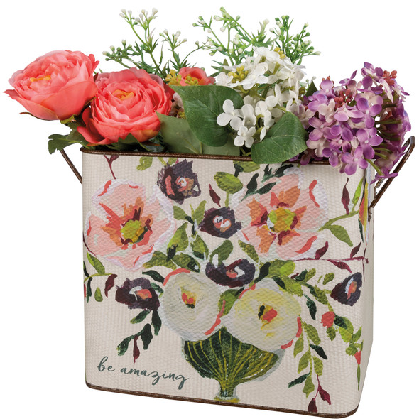Set of 2 Watercolor Floral Design Metal Buckets (Be Amazing & Be Grateful) from Primitives by Kathy