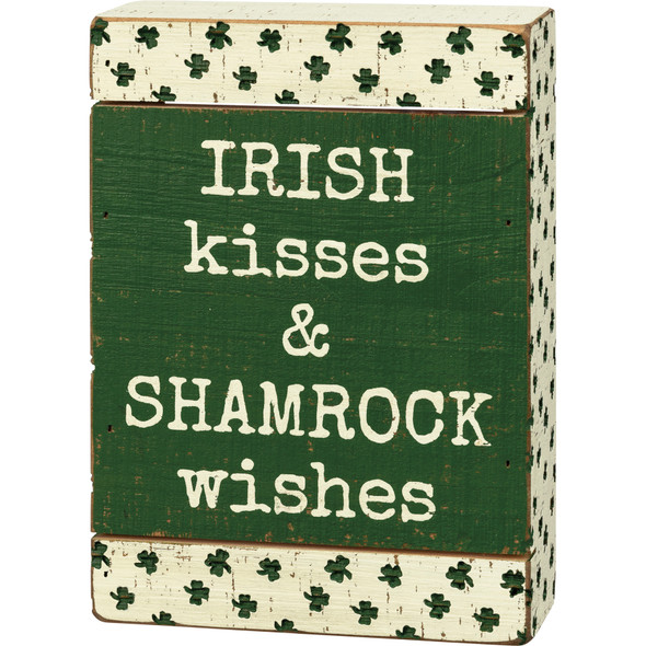 Irish Kisses & Shamrock Wishes Decorative Slat Wood Box Sign 5x7 from Primitives by Kathy