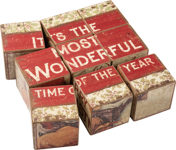 Six-In-One Retro Santa Clause Themed Wooden Block Puzzles 8x8 from Primitives by Kathy