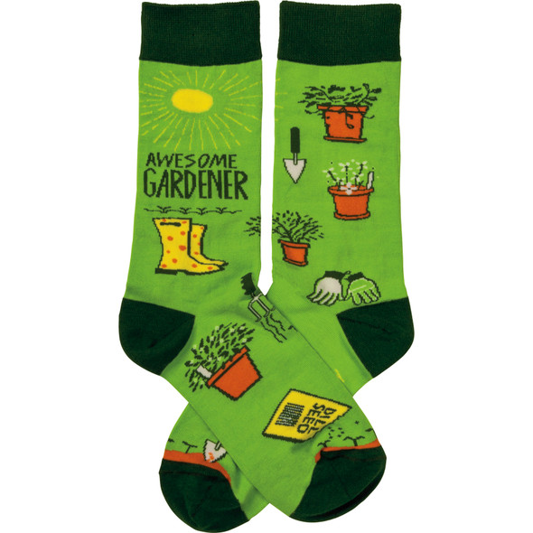 Awesome Gardener Colorfully Printed Cotton Socks from Primitives by Kathy