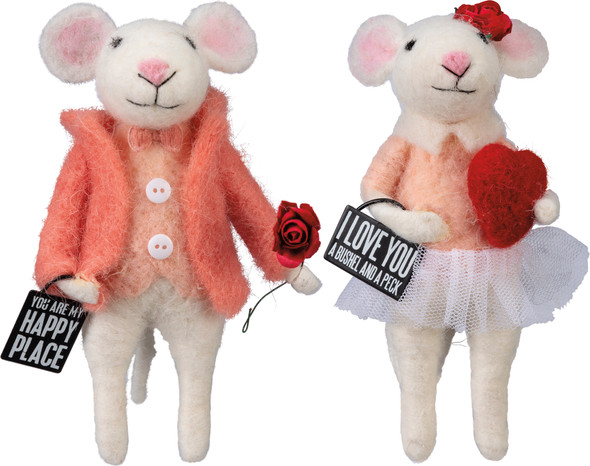 Felt Mouse Couple Figurine Set (This Is My Happy Place & I Love You Bushel & A Peck) from Primitives by Kathy