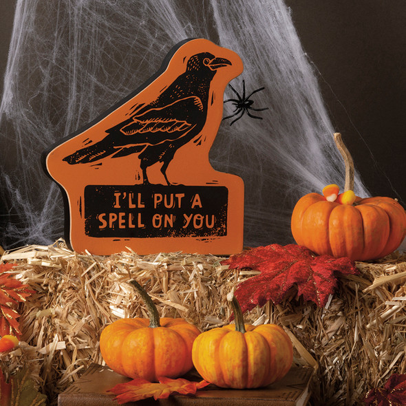 Orange & Black Bird Shaped I'll Put A Spell On You Decorative Wooden Sign 7 Inch from Primitives by Kathy