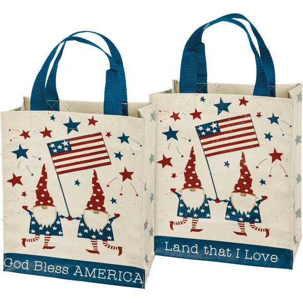 Gnomes & Flag God Bless America Land That I Love Double Sided Daily Tote Bag from Primitives by Kathy