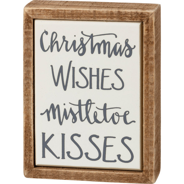 Christmas Wishes Mistletoe Kisses Tile Like Finish Decorative Wooden Box Sign 3x4 from Primitives by Kathy