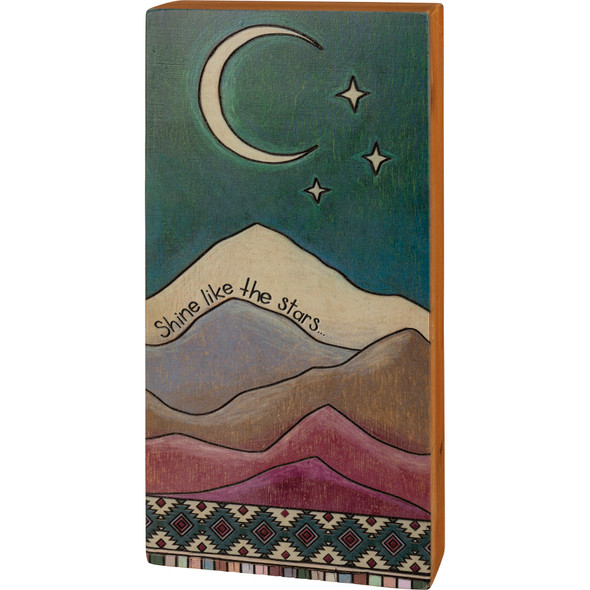 Crescent Moon & Stars Over Mountain Shine Like The Stars Decorative Wooden Box Sign 5.75 Inch x 12 Inch from Primitives by Kathy