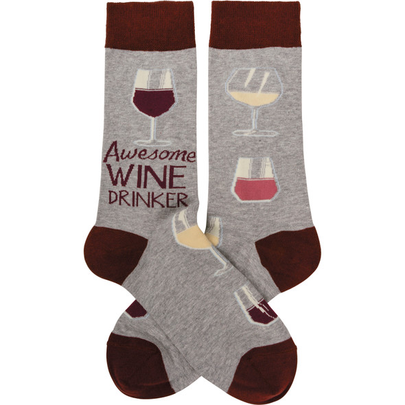 Wine Lover Awesome Wine Drinker Colorfully Printed Cotton Socks from Primitives by Kathy
