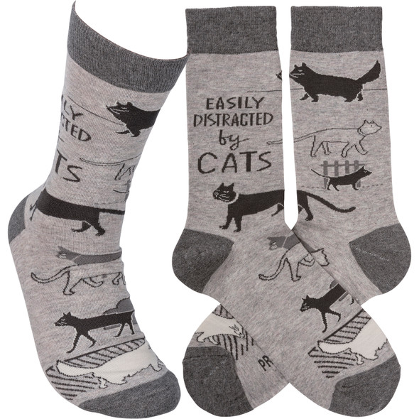 Cat Lover Easily Distracted By Cats Colorfully Printed Cotton Socks from Primitives by Kathy