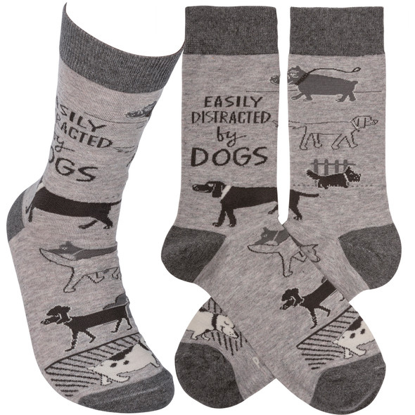 Dog Lover Easily Distracted By Dogs Colorfully Printed Cotton Socks from Primitives by Kathy