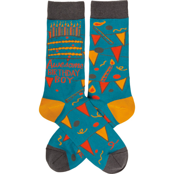 Awesome Birthday Boy Colorfully Printed Cotton Socks from Primitives by Kathy