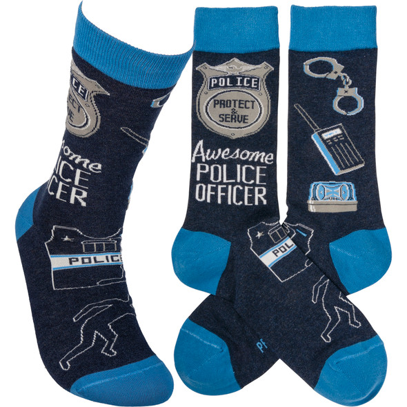 Awesome Police Officer Colorfully Printed Cotton Socks from Primitives by Kathy