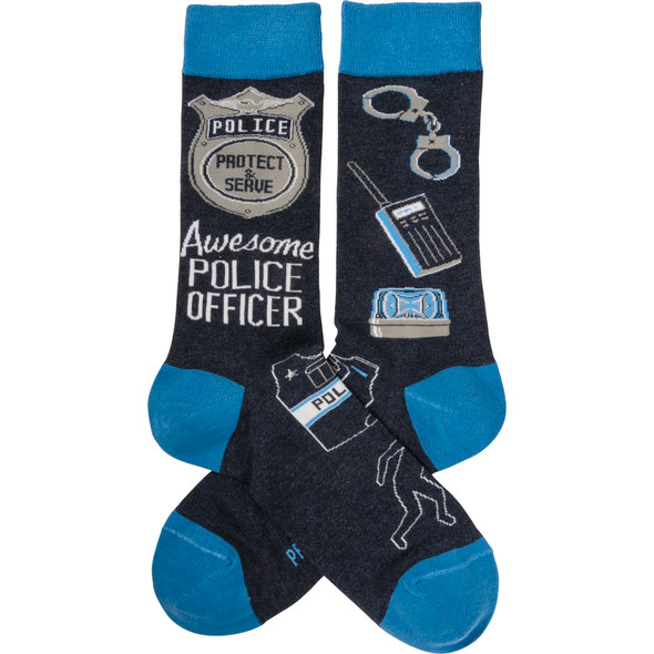 Awesome Police Officer Colorfully Printed Cotton Socks from Primitives by Kathy