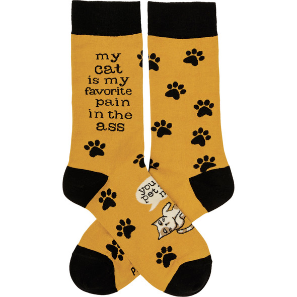 Paw Print Design My Cat Is My Favorite Pain In The Ass Colorfully Printed Cotton Socks from Primitives by Kathy