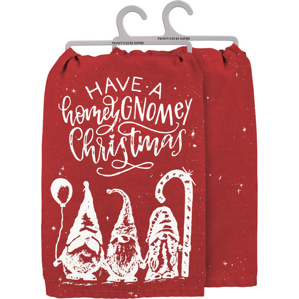 Have A Homey Gnomey Christmas Red & White Cotton Kitchen Dish Towel 28x28 from Primitives by Kathy