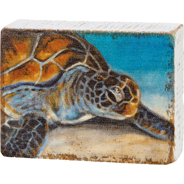 Sea Turtle On The Beach Decorative Wooden Block Sign 3 Inch x 2.25 Inch from Primitives by Kathy