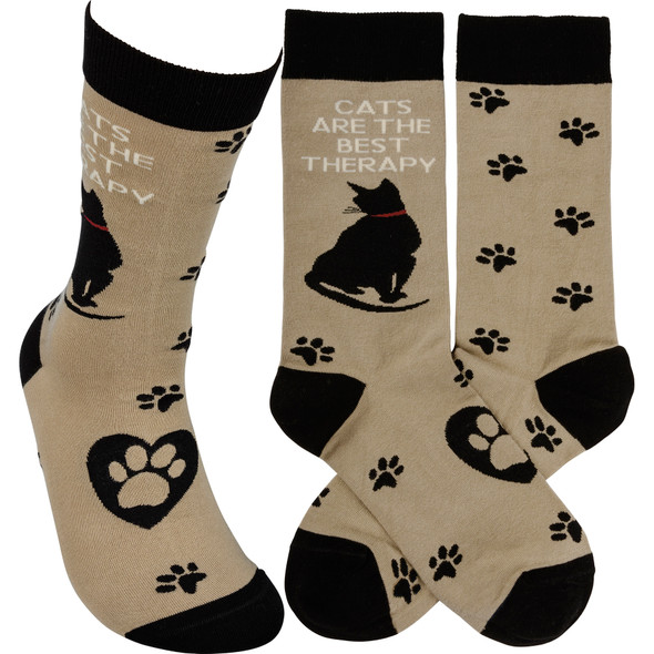 Cat Lover Cats Are The Best Therapy Colorfully Printed Cotton Socks from Primitives by Kathy