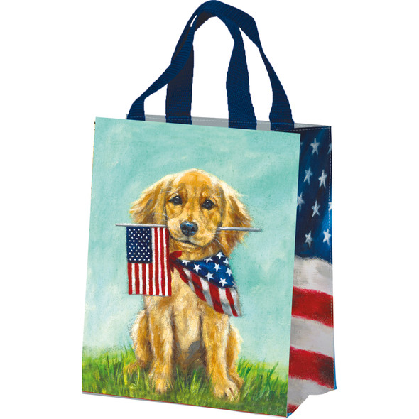 Yellow Lab Puppy With American Flags Daily Tote Bag from Primitives by Kathy