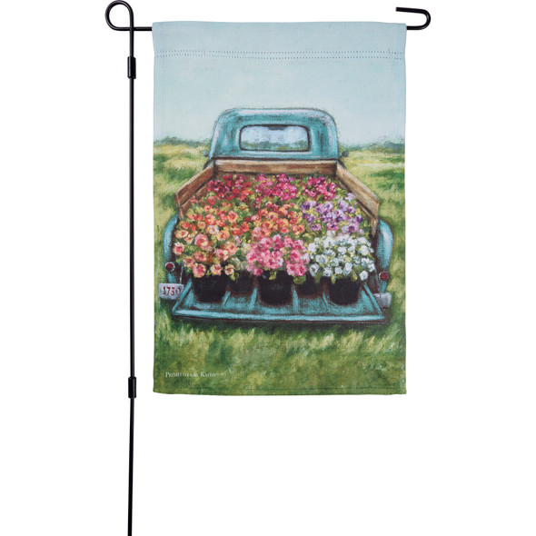 Colorful Blue Farmer's Flower Truck Decorative Garden Flag 12x18 from Primitives by Kathy