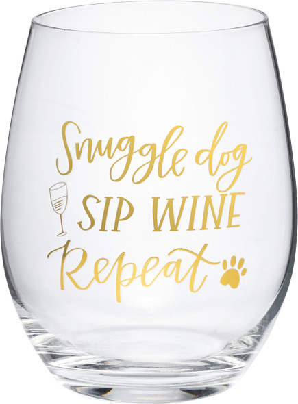 Snuggle Dog Sip Wine Repeat Stemless Wine Glass 15 Oz from Primitives by Kathy