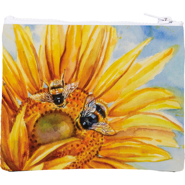 Colorful Bumblebee & Sunflower Design Double Sided Zipper Wallet 5.25 Inch from Primitives by Kathy