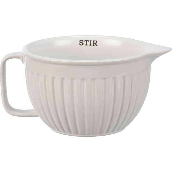 White Stoneware Batter Bowl With Stir Sentiment 7 Inch from Primitives by Kathy