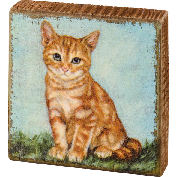 Cat Lover Orange Tabby Cat Decorative Wooden Block Sign 4x4 from Primitives by Kathy