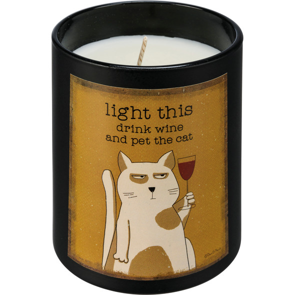 Light This Drink Wine And Pet The Cat Matte Black Glass Jar Candle (French Vanilla Scent) from Primitives by Kathy