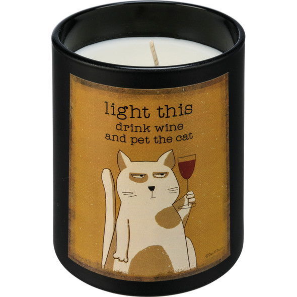 Light This Drink Wine And Pet The Cat Matte Black Glass Jar Candle (French Vanilla Scent) from Primitives by Kathy