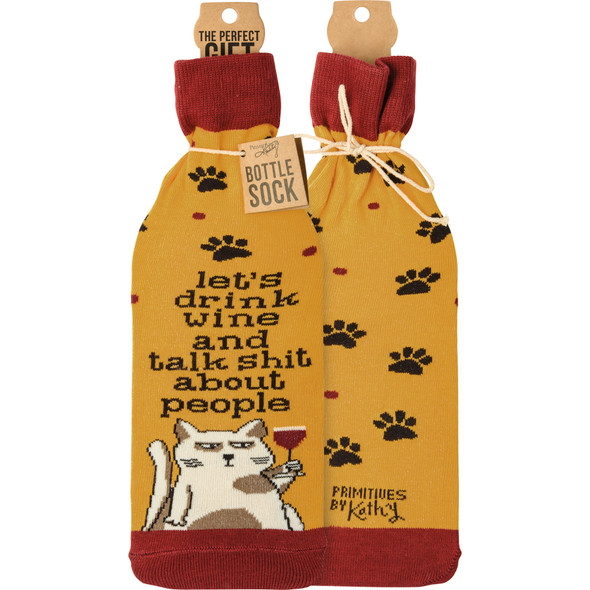 Cat Lover Let's Drink Wine Talk & Talk Shit About People Wine Bottle Sock Holder from Primitives by Kathy