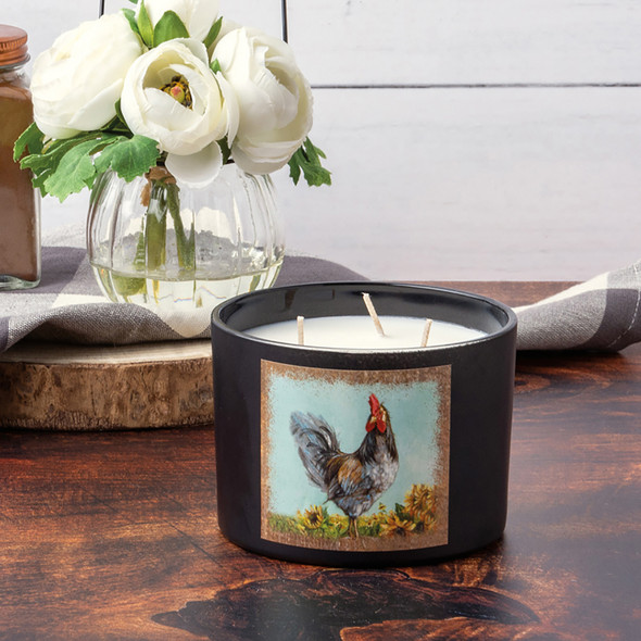 Rooster Design Matte Black Glass Jar Candle (Vanilla Scent) 14 Oz 30 Hours from Primitives by Kathy