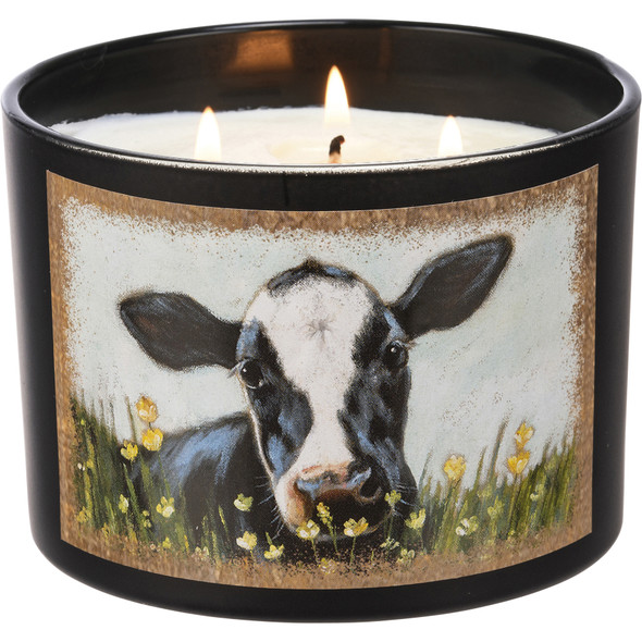 Matte Black Glass Jar Candle (Sea Salt & Sage Scent)  - Dairy Cow In Buttercups Field from Primitives by Kathy