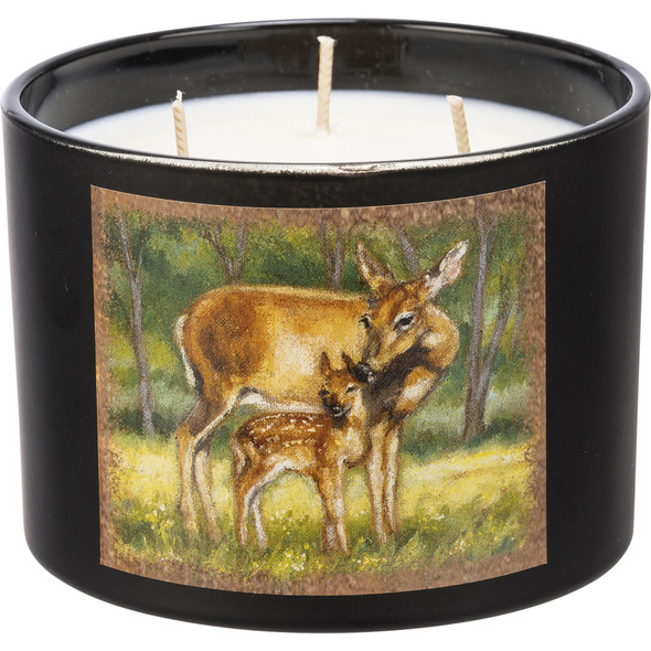 Doe & Baby Deer Fawn Matte Black 3 Wick Glass Jar Candle (Cedar Scent) 14 Oz from Primitives by Kathy