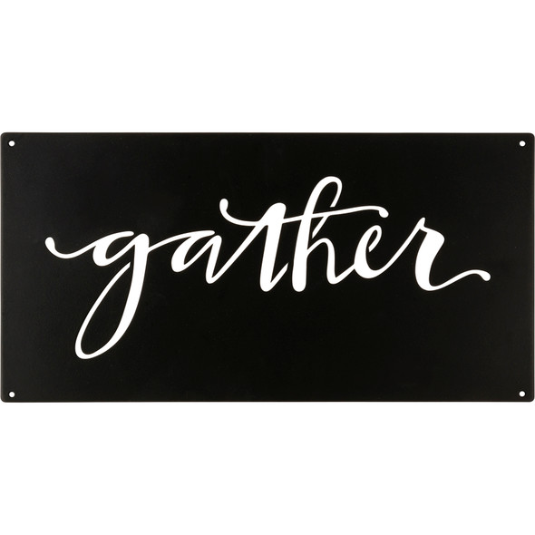 Gather Black & White Decorative Metal Wall Art Sign 12x6 from Primitives by Kathy