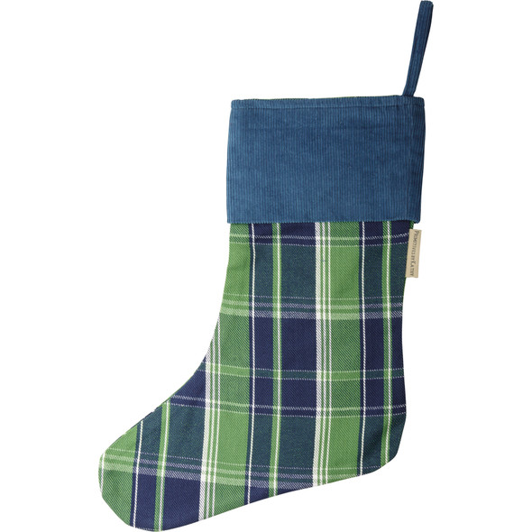 Blue & Green Plaid Corduroy Cotton Christmas Stocking 11x18 from Primitives by Kathy